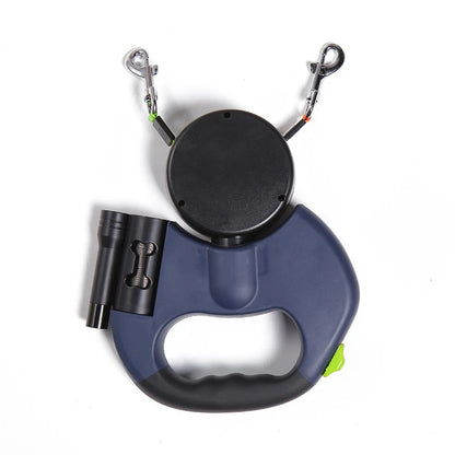 Dual Retractable Dog Leash with Flashlight & Poop Bag Dispenser | 360° No-Tangle Double Lead