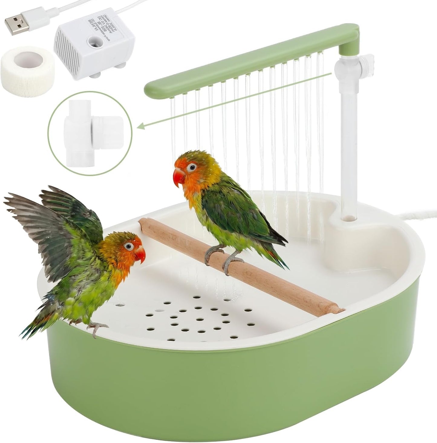 NobleClaws™ Parrot Shower Cage Bird Bath USB Pump Detachable