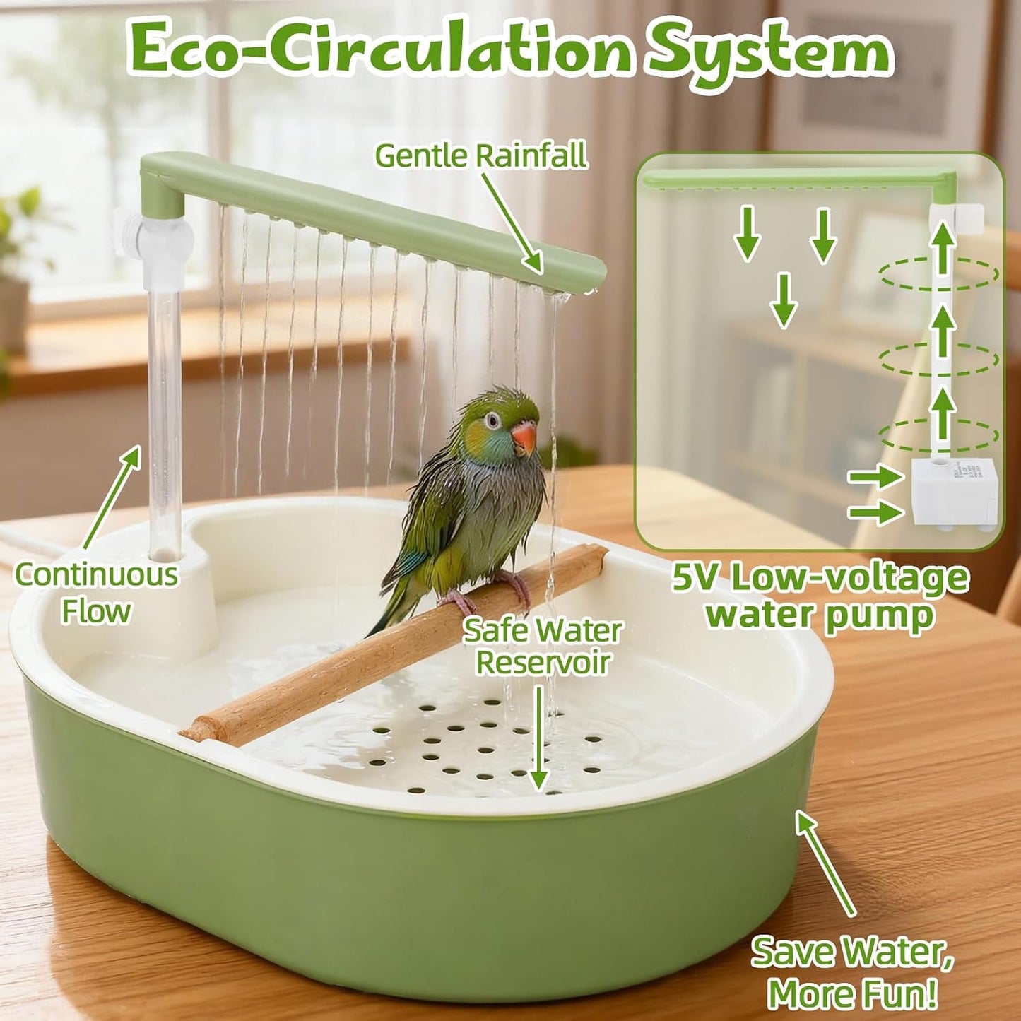 NobleClaws™ Parrot Shower Cage Bird Bath USB Pump Detachable