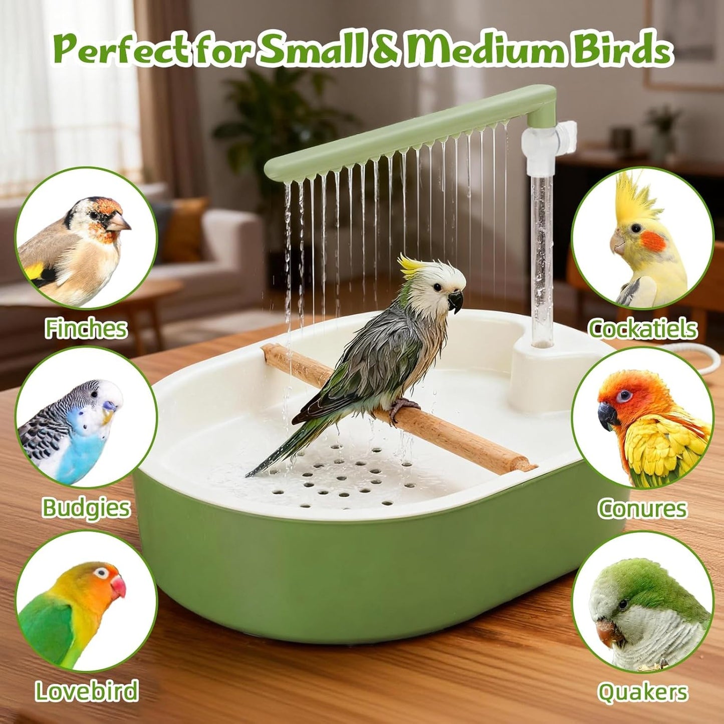 NobleClaws™ Parrot Shower Cage Bird Bath USB Pump Detachable