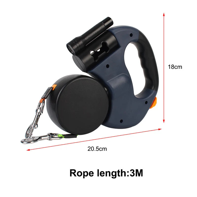 Dual Retractable Dog Leash with Flashlight & Poop Bag Dispenser | 360° No-Tangle Double Lead