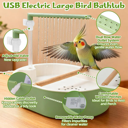 NobleClaws™ Parrot Shower Cage Bird Bath USB Pump Detachable