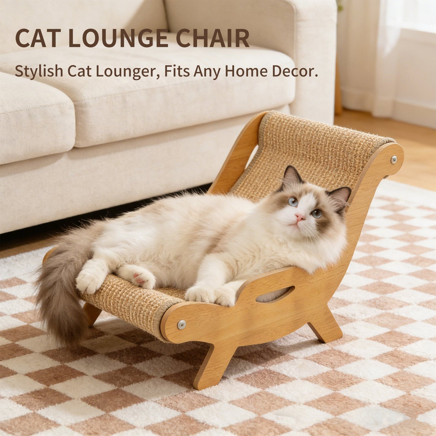 2-in-1 Cat Recliner Scraper Board & Sofa Bed - Scratch Resistant, Low Lint Wooden Cat Scratcher Bed with Replaceable Scratching Pad, Multi-Functional Cat Furniture for Indoor Cats