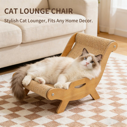2-in-1 Cat Recliner Scraper Board & Sofa Bed - Scratch Resistant, Low Lint Wooden Cat Scratcher Bed with Replaceable Scratching Pad, Multi-Functional Cat Furniture for Indoor Cats