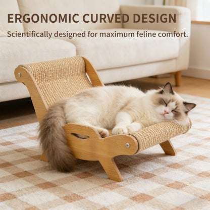 2-in-1 Cat Recliner Scraper Board & Sofa Bed - Scratch Resistant, Low Lint Wooden Cat Scratcher Bed with Replaceable Scratching Pad, Multi-Functional Cat Furniture for Indoor Cats