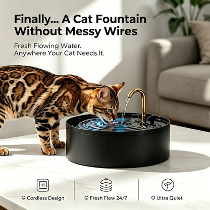 NobleClaws™ Wireless Cat Water Fountain – Cordless, Ultra Quiet & Filtered Fresh Water for Healthier Cats