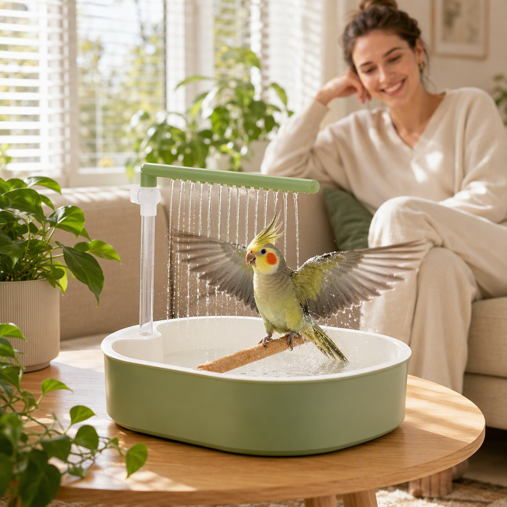NobleClaws™ Parrot Shower Cage Bird Bath USB Pump Detachable