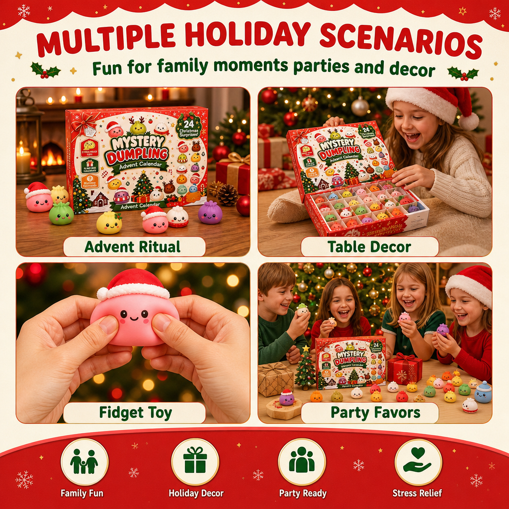 🎄2026 Christmas Mini Squishy Advent Calendar – 24-Day Glitter Mochi Toy Countdown Box