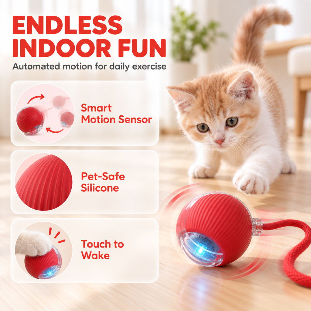 The Boredom Buster: Smart Self-Moving Ball for Bored Cats & Dogs